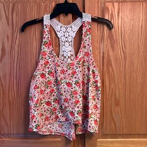 White and Pink Floral Tank Top